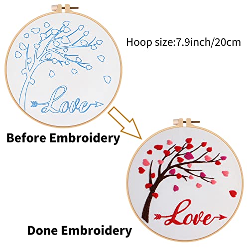 Image of Louise Maelys Love Heart Tree Embroidery Kit for Adults, Romantic DIY Craft | Needlepoint Kit with Pre-Printed Fabric, Hoop, Threads, Needles and Guide. Craft Kits for Adults with Love Design