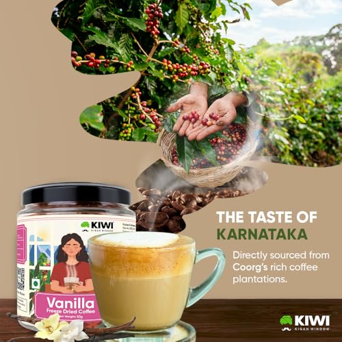 Image of KIWI Kisan Window Vanilla Freeze-Dried Instant Coffee, 50g | 100% Arabica | Sourced from Coorg, Karnataka | Rich Vanilla Flavour & Aroma | Easy Brewing | Premium Instant Coffee