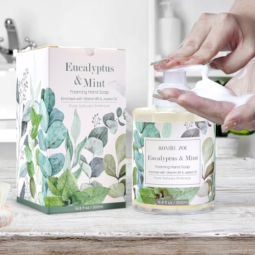 Image of ROMIIE ZOI Foaming Hand Soap, Eucalyptus & Mint,Geraniumt, 500ml / 16.8fl.oz | With Gift Box, Gentle cleansing, nourishes skin without drying
