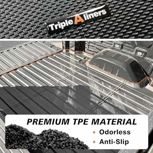 Image of TripleAliners Truck Mat Compatible with 2019-2026 Chevy Silverado /GMC Sierra 1500 5.8FT Crew Cab Accessories, Truck Bed Mat Heavy Duty Custom Fit All Weather Protection TPE Pickup Liner, w /Floor Mats