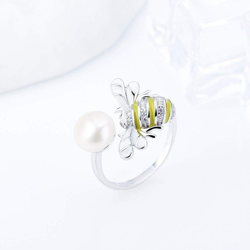 Sterling Silver CZ Bee Ring Mounting for Women, Adjustable Ring Fittings Accessories for Pearl Jewelry Making
