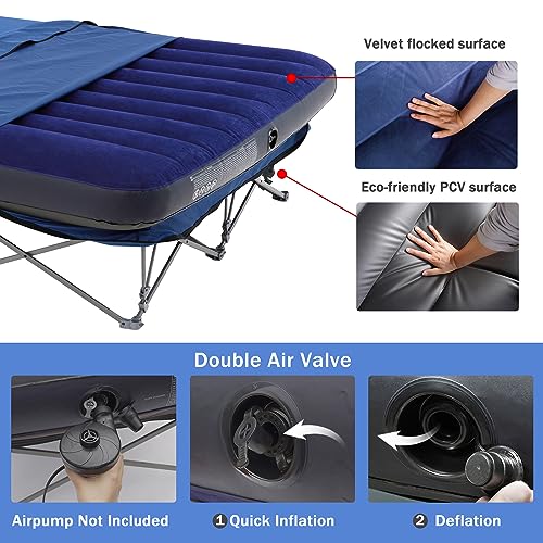 Image of KAMPKEEPER Camping Cot,Camping Cots for Adults,Folding Camping Cot with Inflatable Air Mattress and Carry Bag,for Outdoor Travel Camp Beach Vacation (not Included The Airpump)