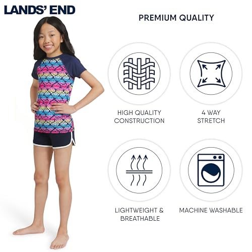 Image of Lands' End Girls' Swim UPF 50+ Short Sleeve Sun Tee Rash Guard Shirt