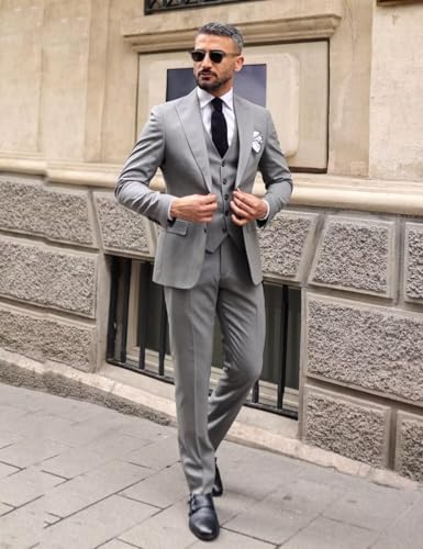 Mens Suits Slim Fit 3 Pieces Formal Wedding Tuxedos Jacket Pants Set Two Button Casual Business Suits2