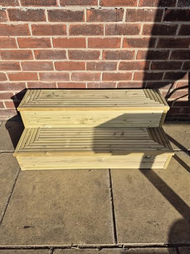 2 Tier Wooden Decking Steps: Sturdy Garden Patio Door Steps (Fully Assembled) (35cm Height + 40cm Length)