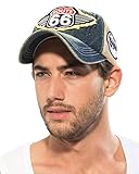 ililily Route 66 Wing Denim Mesh Back Trucker Hat Snapback Baseball Cap, Medium Blue, Medium