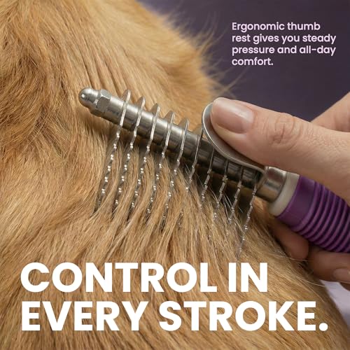 Poodle Dematting Fur Rake Comb Brush for Dogs and Cats - Long 2.5" Steel Safety Blades Metal Comb for Detangling Matted or Knotted Undercoat Hair