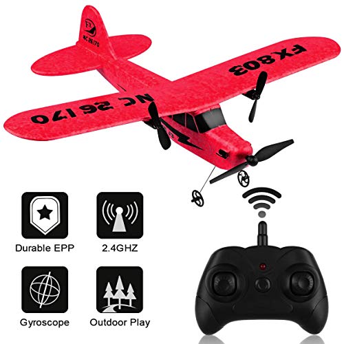 Makerstack Avión RC FX-803 RTF Avión RC 2.4GHz 2CH Gyro Incorporado de 6 Ejes EPP Control Remoto Planeador de avión Fácil de Volar para Principiantes Adultos Niños (Rojo)