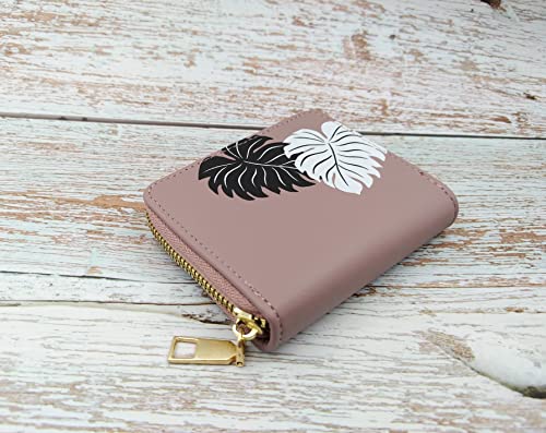 Image of Valerie Women's Purple Floral RFID Protected Bi-Fold Wallet with Coin Pocket, 4 Card Slots, Genuine Leather, 5x5x5cm