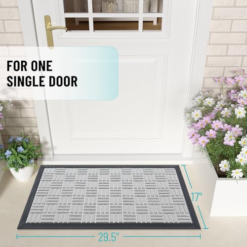 Image of OLANLY Front Door Mat Outside Entrance 29.5x17, Absorbent, Heavy Duty Sturdy Natural Rubber Doormat Indoor Outdoor, Non-Slip, Stain and Fade Resistant, Low Profile Floor Mat for Entryway, Light Gray
