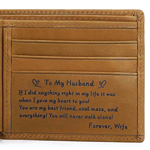 Engraved Leather Men’s Wallet-To My Husband-Men Gifts As Birthday Anniversary Valentine's Day Christmas