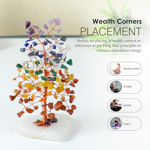 Image of Crocon Crystal Heart Base 7 Chakra Tree of Life, Birthday Gifts for Women | Healing Crystals Tree Brings Positive Energy, Good Luck, Feng Shui House & Office Desk Decor for Girlfriend & Wife Present