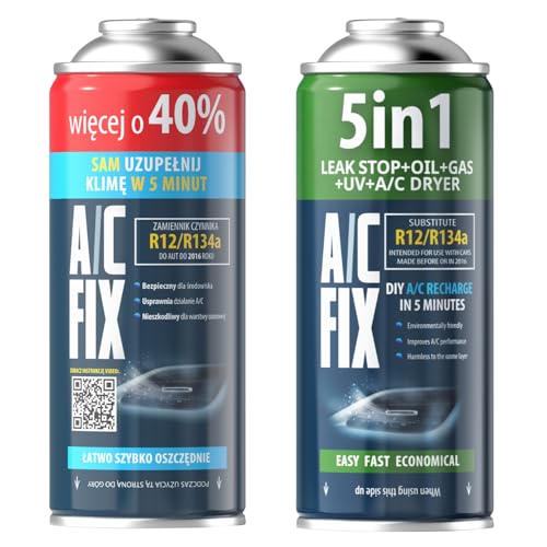 AC FIX 5-in-1 R134a + R134a XL 470g Refrigerant for Car Air Conditioning with Oil Sealant UV Dye Desiccant Quick Application Protects the Compressor