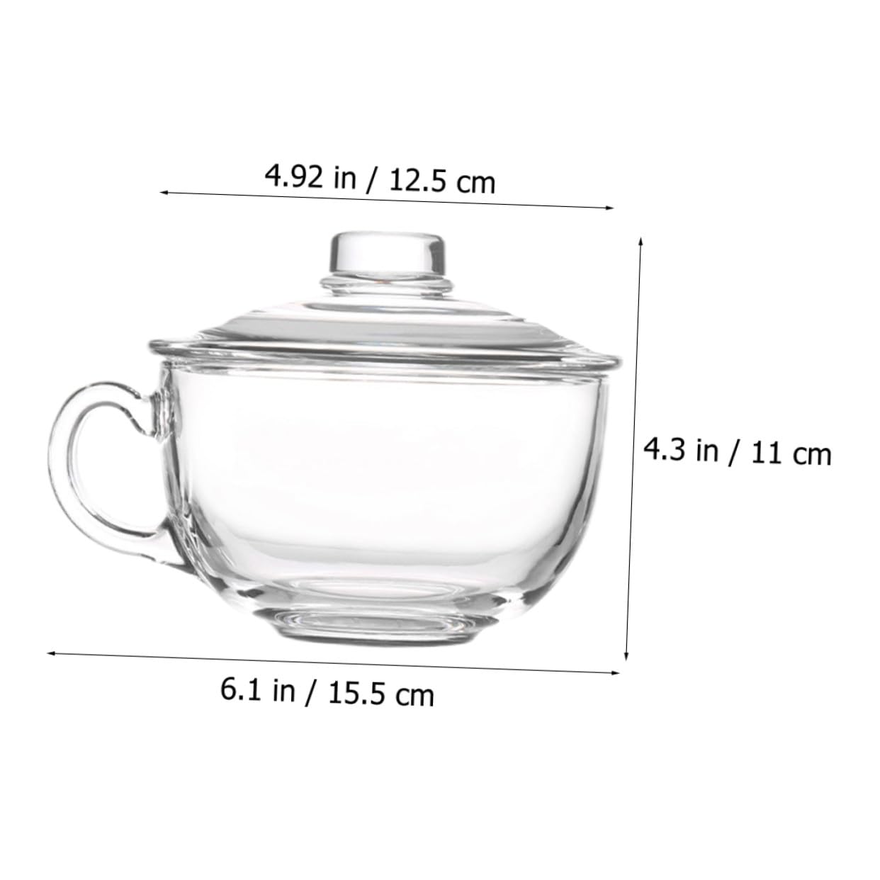 Alipis Tazón de Vidrio Transparente de 600ml con Tapa y Asa para Desayuno o Ensalada, Recipiente Creativo y Funcional para Uso Doméstico