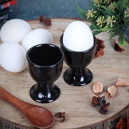 Image of Qimacplus Elevate Your Breakfast Experience Soft Boiled Egg Holder Set Stylish Ceramic Egg Cups Perfect Housewarming Gift Set of 2 (Black)