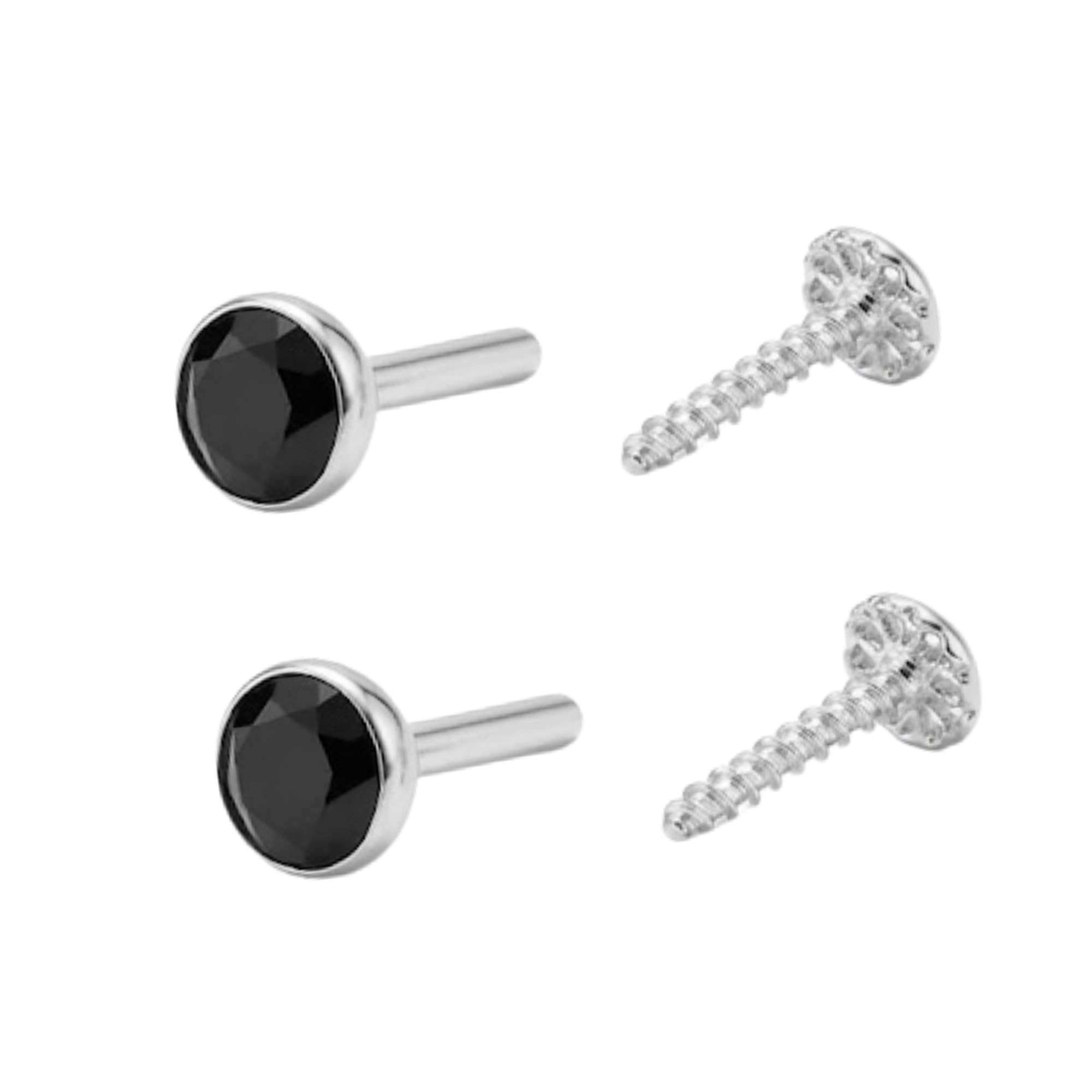 925 Sterling Silver Black Zircon 5 MM Screw Nose Pins for Women & Girls | Pair of 2 Round Bezel Nose Studs | Hypoallergenic Silver Nose Rings | Secure Screw Back | Daily Wear Nose Jewellery-image-49