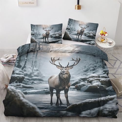 Générique Housse de Couette Cerf Faune, Parure de Lit 160x200 Animaux Thème Chasse pour 2 Personnes, 2 Taies d'oreiller 65x65, Linge de Lit Microfibre avec...