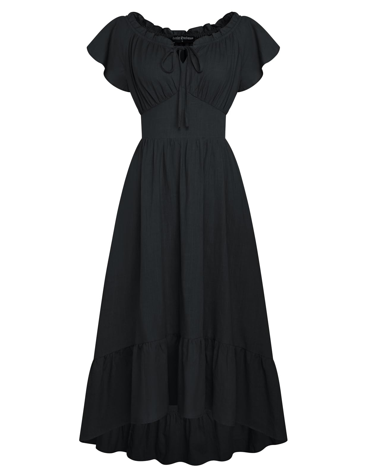 SCARLET DARKNESS Vestido largo renacentista con hombros descubiertos y dobladillo asimétrico para mujer