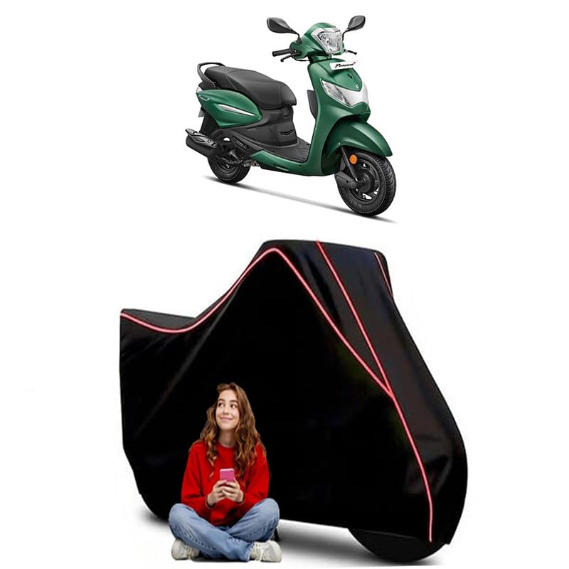 Image of Pleasure Plus 110 Scooty Bike Cover Water Resistant Outdoor Use Universal Fit Scooters Motorcycles Heavy Duty UV Protection Dust Rain Scratch Resistant Elastic Bottom Black Blue Piping