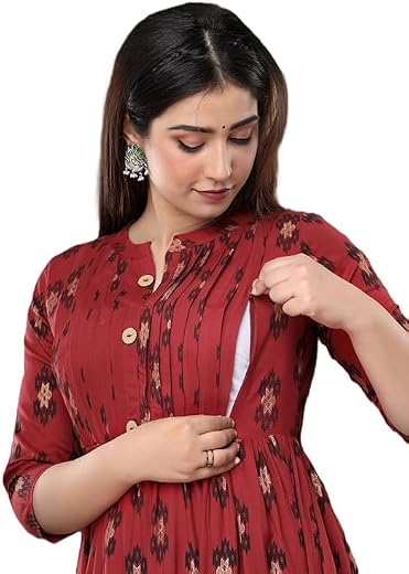 KURTARI Women's Rayon Anarkali Maternity Feeding Kurti | Pregnancy Dress | Easy Breast Feeding Kurti with Both Side 9 inch...