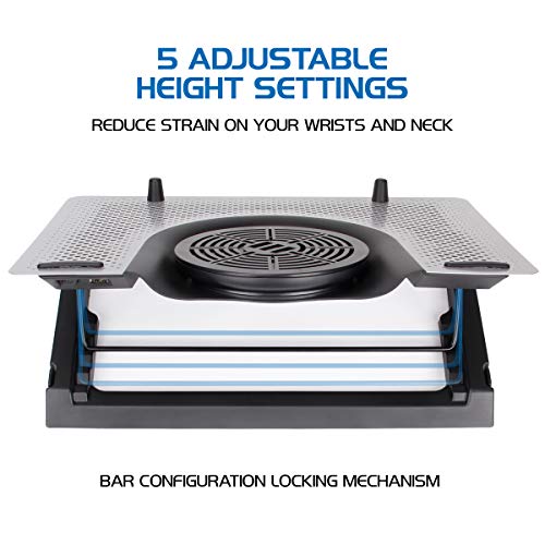 ENHANCE-Cryogen-3-Gaming-Laptop-Cooling-Pad-USB-Powered-5-LED-Fans-Metal-Cooler-Surface-fits-173-inch-Laptops-Smartphone-Device-Holder-5-Adjustable-Stand-Settings-Portable-for-PC-Gamer
