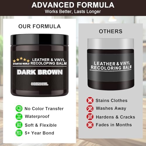 STARTSO WORLD Leather Recoloring Balm, Dark Brown Leather Repair Kit for Furniture, Leather Dye, Leather Color Restorer for Couches, Leather Couch Paint | Repair, Restore Faded & Scratched Leather — view 2