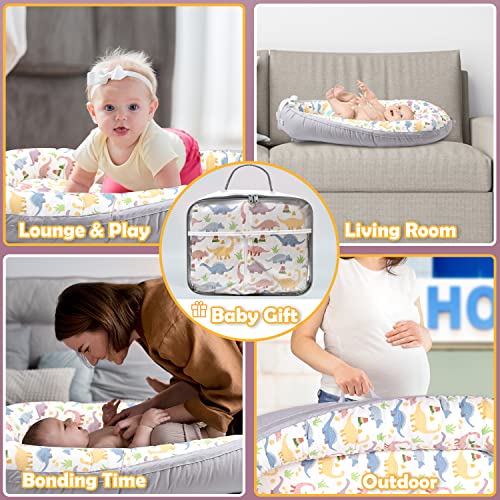 JOCUTE Baby Lounger, Ultra Breathable Soft Cotton Perfect for Tummy Time, Portable & Adjustable Infant Floor Seat for Traveling | Newborn Shower Gift