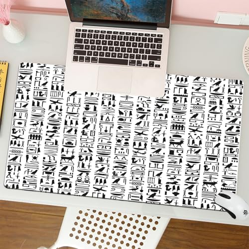 QRFASFZO Tapis de Souris Gaming - 30x80 cm - Tapis de Souris Esports - Ne Glisse jamais - Couverture complète du Bureau - Égyptien, écriture hiéroglyphique Monochrome de l'Égypte Ancienne