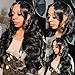 ANDRIA Body Wave Lace Front Wigs Glueless Lace Front Wig 13x4 HD Lace Front Wigs Synthetic Heat Resistant Fiber Hair Wig With Baby Hair Wigs For Black Women Long Loose Black Wig 26 Inches