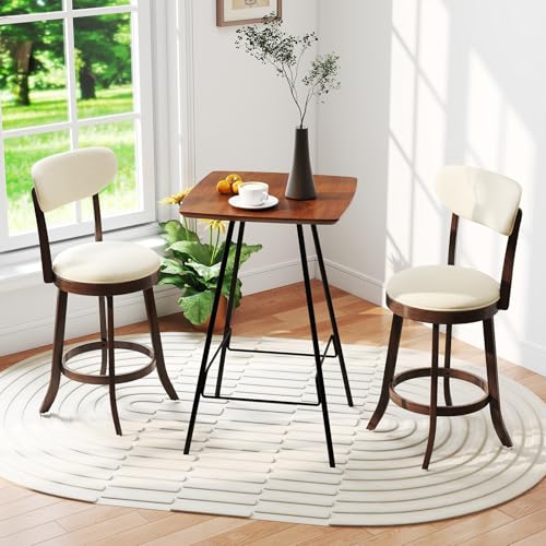 GIANTEX Butacos giratorios de madera Rubberwood con asiento tapizado en lino y espuma, altura de barra de 25.5" – Set de 2 miniatura 2