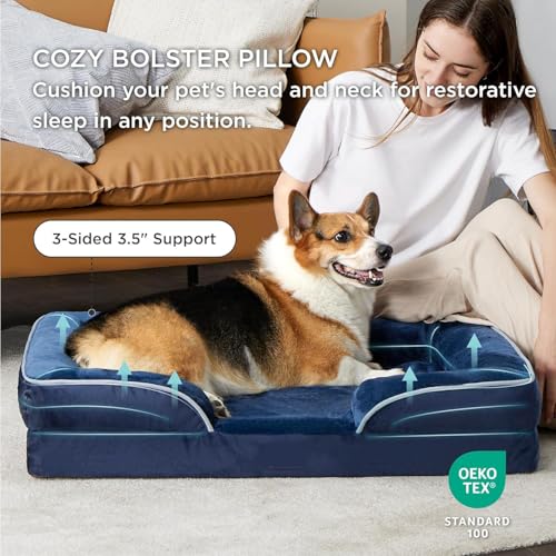 Image of Cutepups Orthopedic Dog Bed Comfortable Dog Mattress for Sleeping, Washable pet Bed for Dogs (Navy Blue, L)