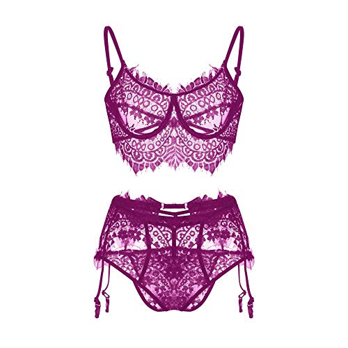 Lingerie Sexy G-String et Jarretière en Dentelle Transparente pour Femme