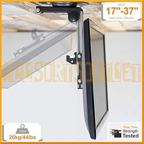 ALLSORTSOUTLET Ceiling TV Bracket Mount Under Cabinet Universal Hinged Tilt Swivel Bracket (Flip Down Folding Pitched Roof Monitor Holder) for 17" 19" 22" 24" 28" 32" 37" inch Televisions VESA Screen Cover