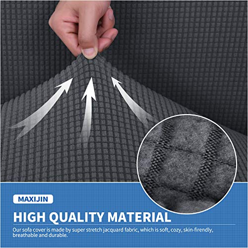MAXIJIN 4 Piece Couch Covers for 3 Cushion Couch Super Stretch Sofa Cover for Dogs Pet Proof Fitted Furniture Protector Spandex Jacquard Non Slip Magic Sofa Slipcover Washable (Large, Gray) - Image 6