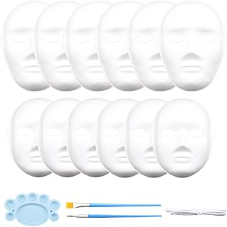 Sofecto 12 máscaras de cara completa de papel maché para manualidades, máscaras de disfraces en blanco para bailes de máscaras, cosplay, fiesta de Halloween, fiesta de baile para decorar