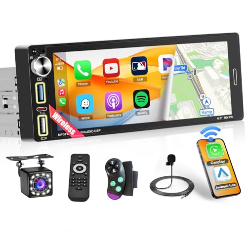 Autoradio Bluetooth 1 Din Inefala 6.9 Pollici - Con Carplay/Android Auto Wireless, Telecamera Posteriore