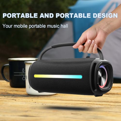 JIAYAOKJXX Portable Bluetooth Speaker, Waterproof Wireless Speaker with RGB Colorful Lights, 20W Loud Stereo Sound & Deep Bass, TWS Pairing, for Outdoor, Party, Beach, Camping, Home-Black - image 4