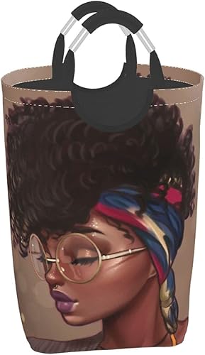 Cesta de lavandería con asas para mujer afroamericana, cesta de lavandería, organizador de juguetes, cubo plegable, bolsa de ropa sucia para el