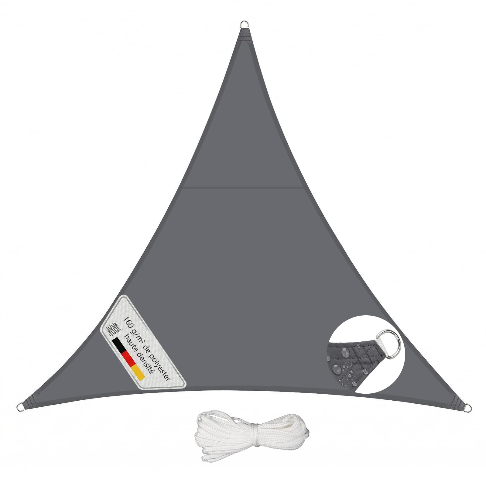 Voile d'ombrage imperméable Sunula 3x3x3m avec protection UV 95% et coutures scellées