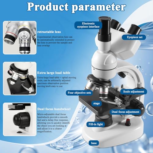 Image of 40X-2000X Microscopes triocular for Kids Students Adults, with 2 Million Electronic Eyepiece and Slides 30p, Microscope Accessories, triocular Microscope,Microscopes for School Laboratory