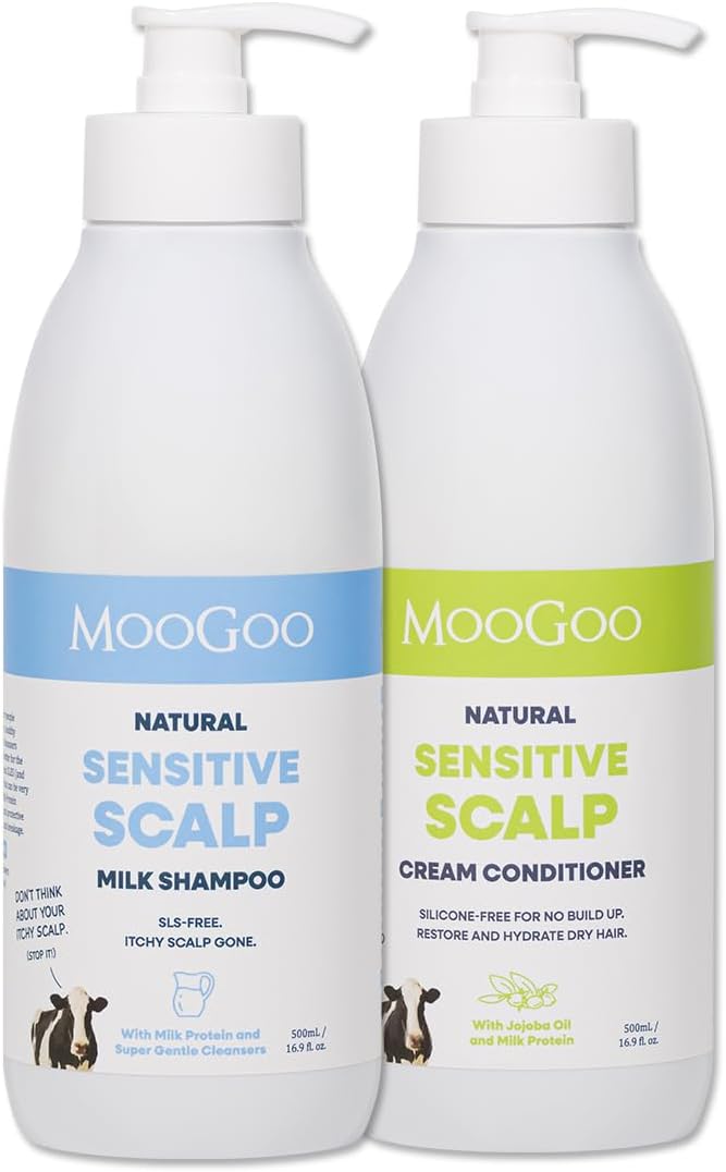 Natural Milk Shampoo & Cream Conditioner Pack - For Itchy, Dry, Sensitive Scalps Prone to Eczema & Psoriasis – Sulphate-Free, Silicone-Free, Paraben-Free - 2x 16.9 fl oz