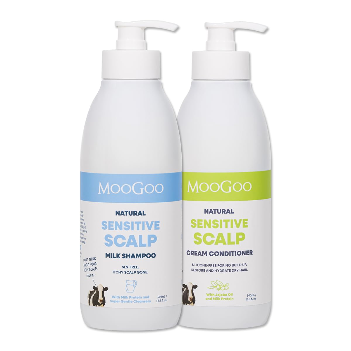 MooGoo Natural Milk Shampoo & Cream Conditioner Pack - For Itchy, Dry, Eczema, Psoriasis & Dandruff Prone Scalps – SLS, Silicone, Sulfate & Paraben Free - Natural & Gentle Formula – 2x 500ml