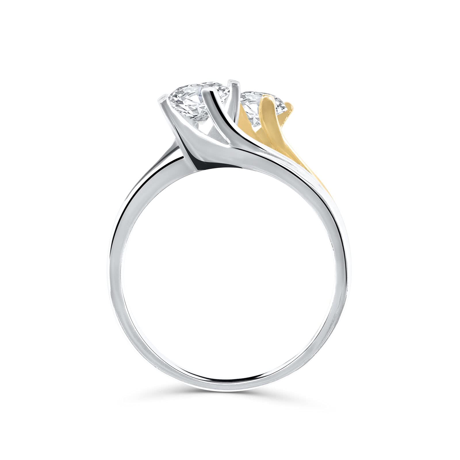 Damenring Solitär Doppel 925 Silber 18 Karat vergoldet Zirkonia -, Silber, Gold