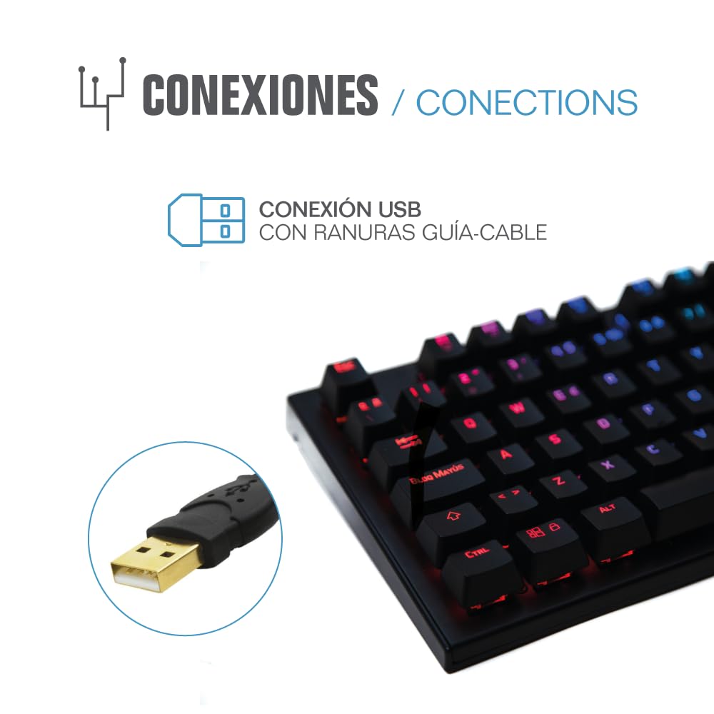 iggual - Teclado Mecánico Obsidian RGB con Cable USB105 Teclas Teclado con IluminaciónLED RGB - Fácil Instalación - Color Negro - Medidas 44,2x13,6x3,7 cm