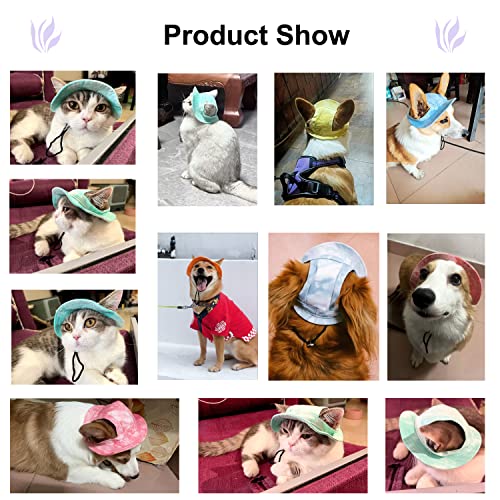 Image of HDKUW Dog Bucket Hats, Dog Round Cap with Ear Hole, Adjustable Outdoor Travel Sun Protection Sport Hat for Cat Small Medium Dogs Purple S