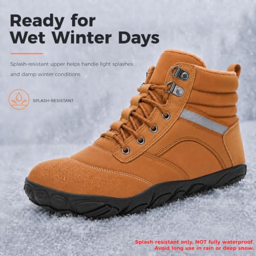 Image of Womens Mens Winter Barefoot Boots Warm Minimalist Wide Toe Box Snow Boots Zero Drop Sole Outdoor Water Resistant Ankle Booties