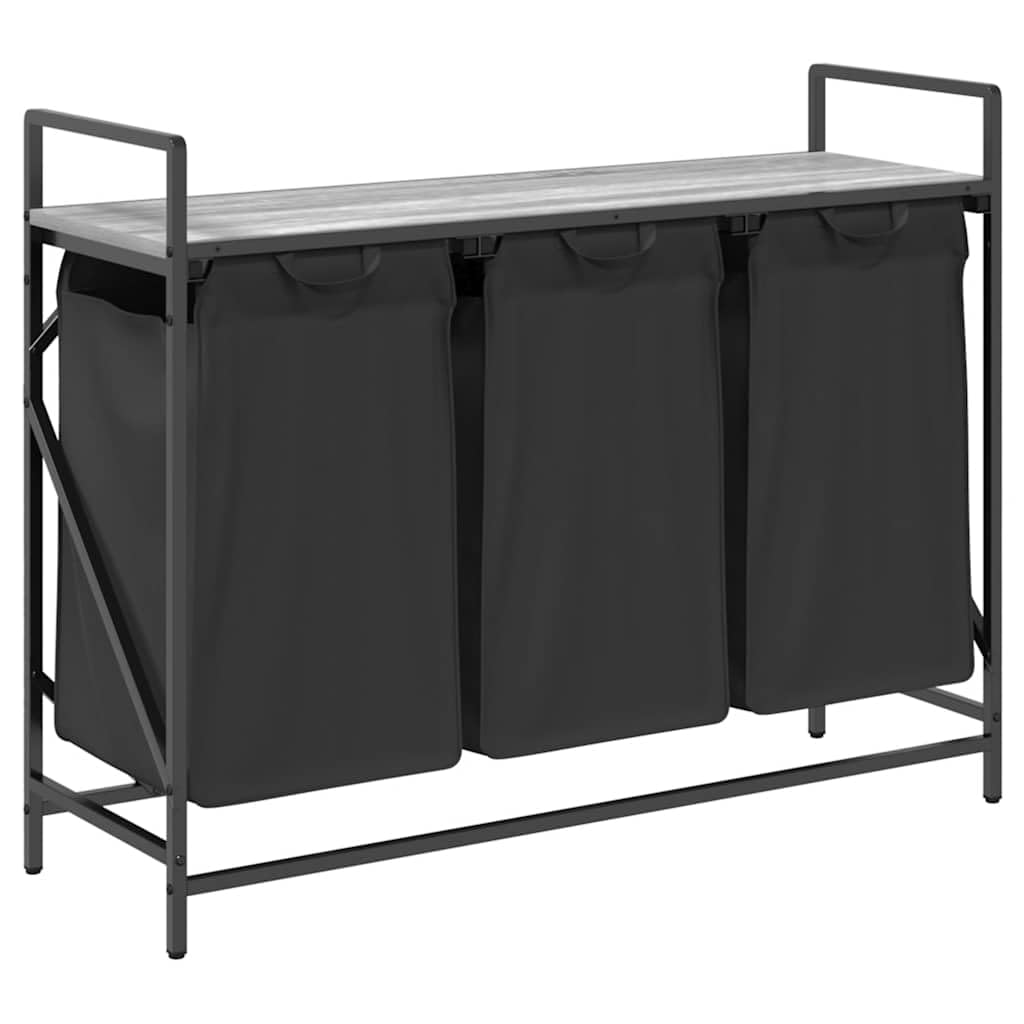 vidaXL Laundry Basket 3 Compartments with Shelf Grey Sonoma, laundry hamper, laundry basket with shelf, pull-out laundry bag, laundry hamper with bag