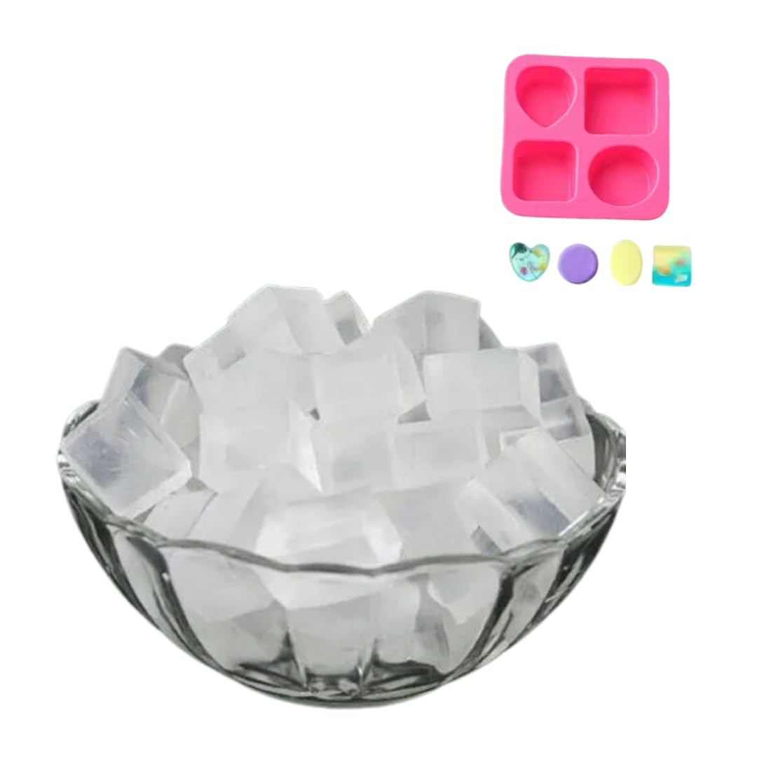 Easy Melt Glycerin Soap Base 500gm with Silicone Soap Mould, 4 Cavity Multi-Shape Mold for DIY Soap Making-image-30