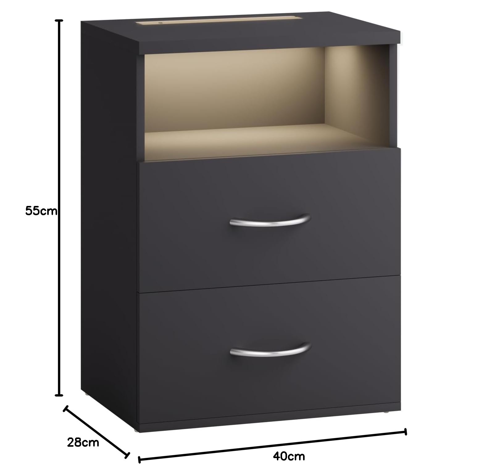 Casaria® Comodino Set da 2 Illuminazione LED Touch 40x28x55cm in Legno 2 Cassetti Camera da Letto Tavolino Comodini