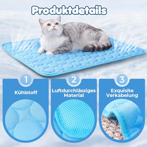 Toerjii Kühlmatte für Den Sommer,Kühlmatte Hund, Hundekühlmatte für Hund & Katze Selbstkühlende Matte für Haustiere Summer Pet Ice Pad Abrieb- und Bissfest Natürliche Kühlung (Grau, M)
